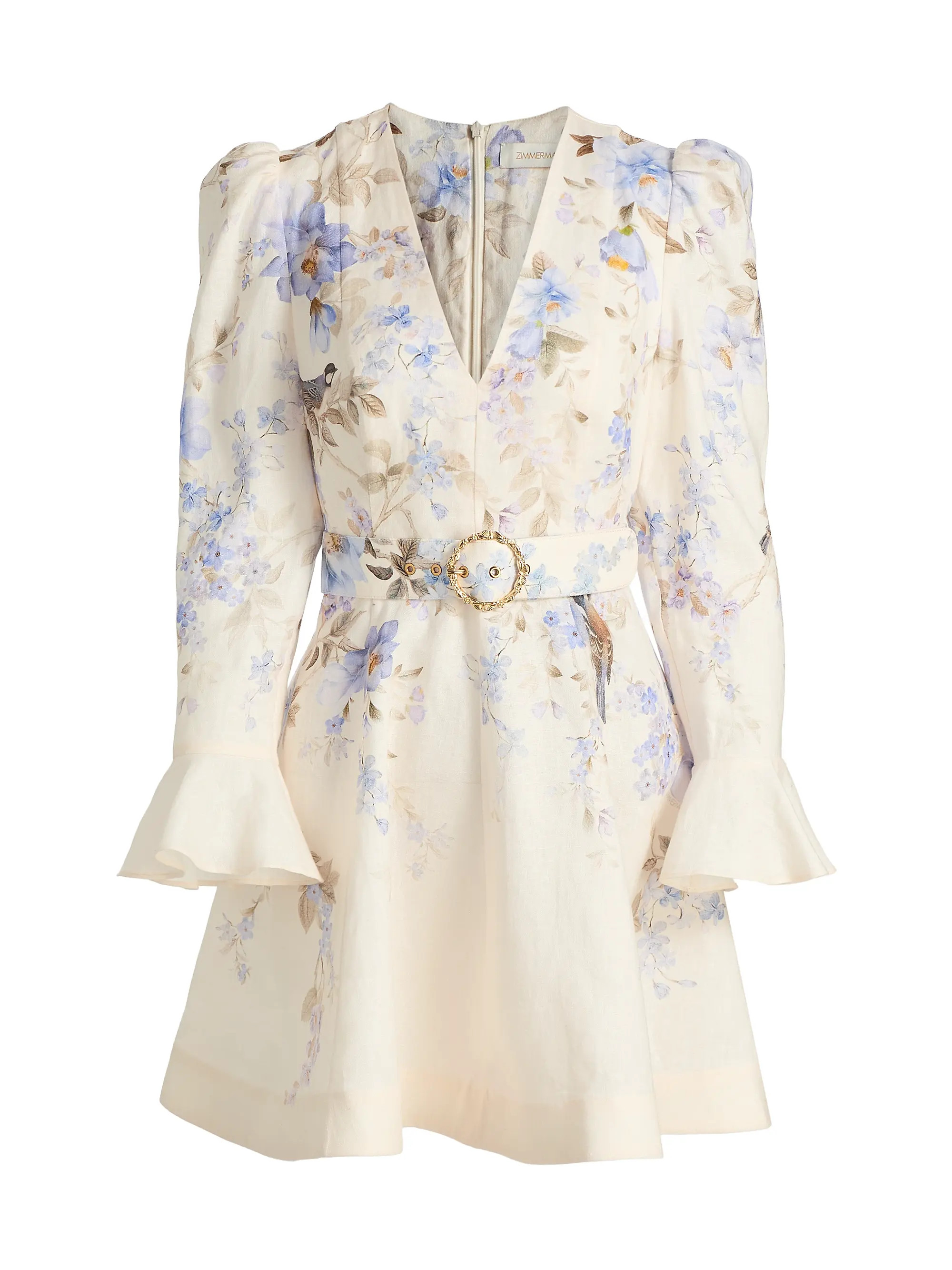 Luna Floral Linen Plunge Minidress | Saks Fifth Avenue