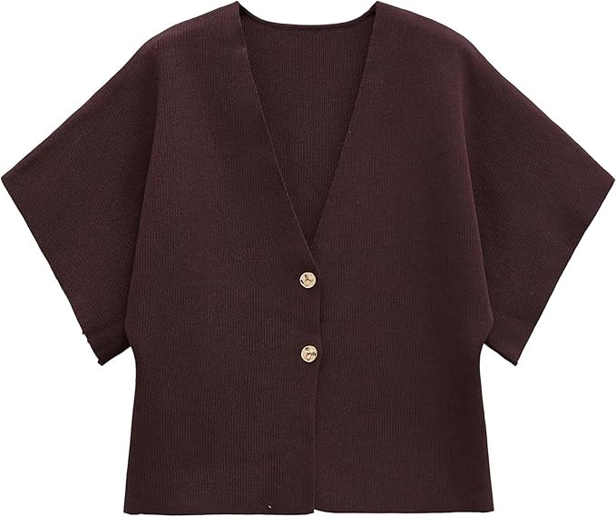 hathne Women's V Neck Short Sleeve Cardigan Sweater Button Down Ribbed Knit Tops | Amazon (US)