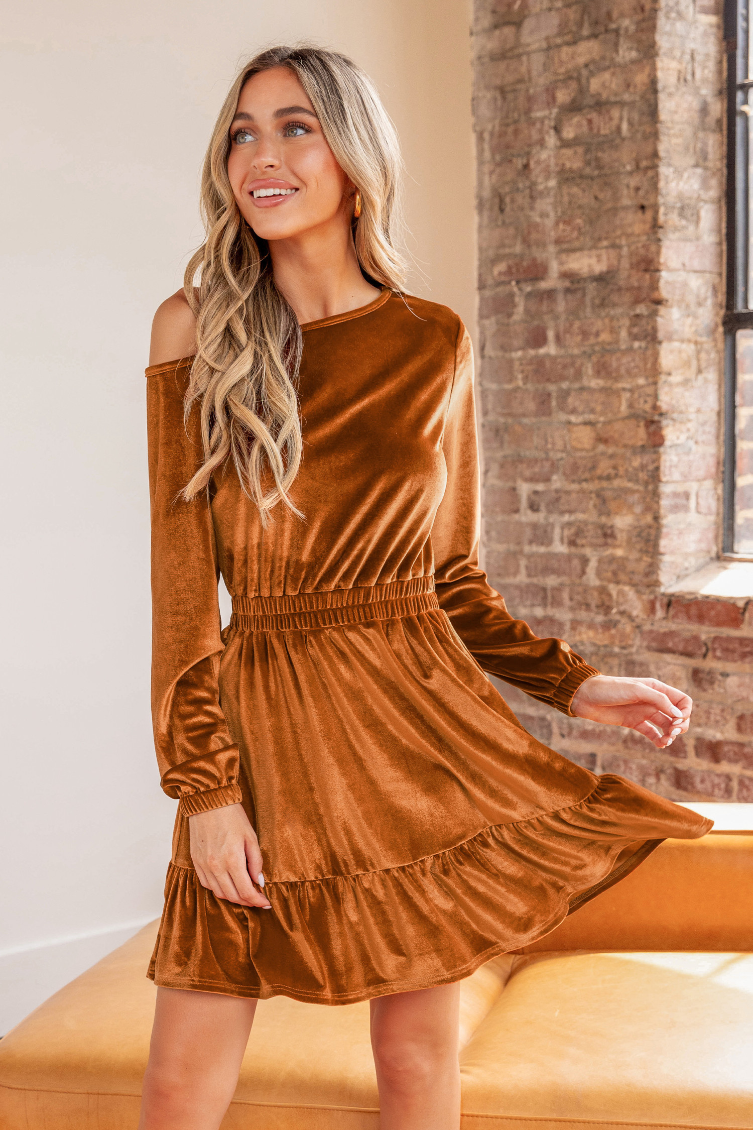 Velvet One-Shoulder Flounce Mini Dress | Cupshe US