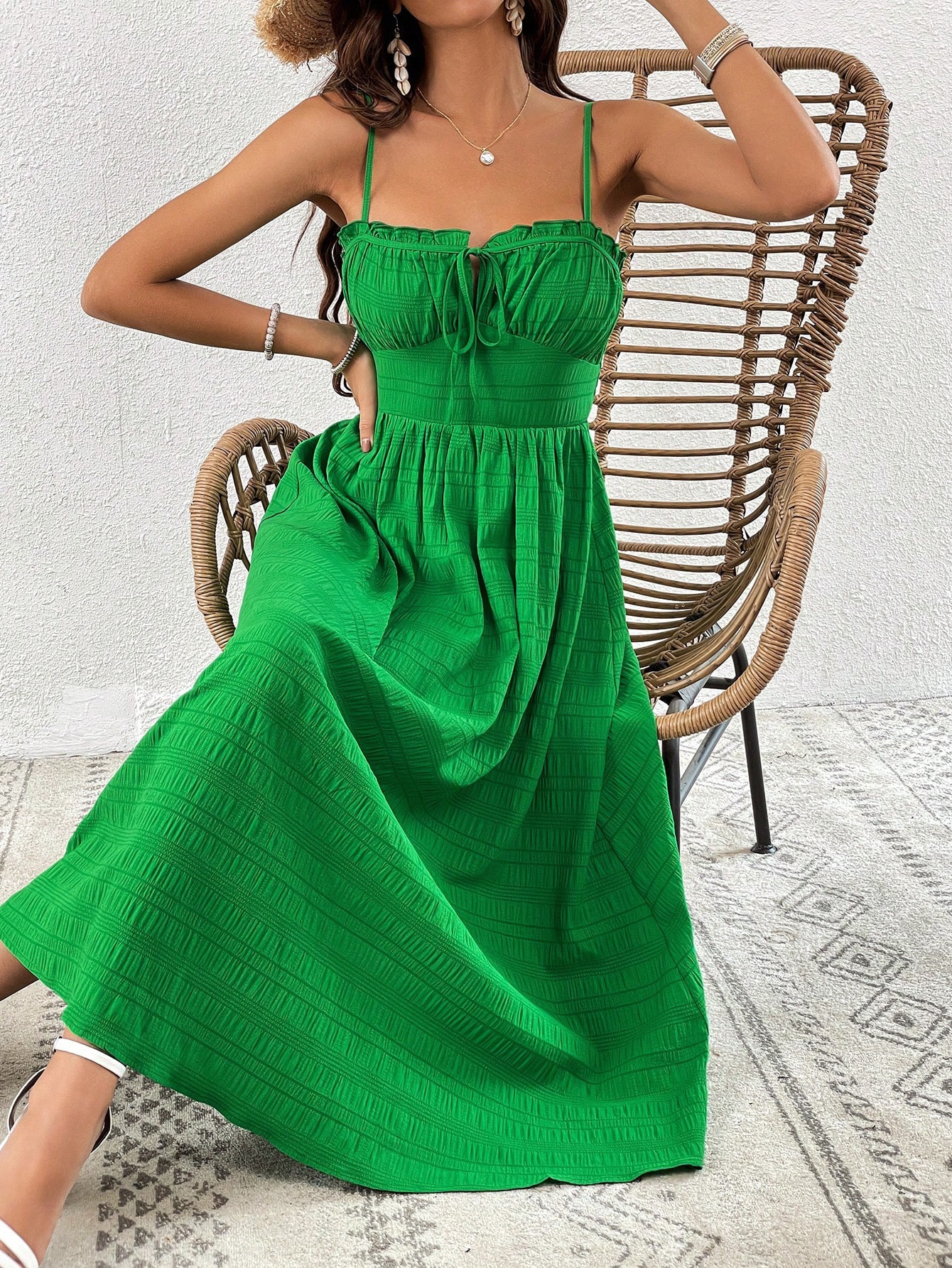 SHEIN VCAY Tie Front Ruched Bust Cami Dress | SHEIN