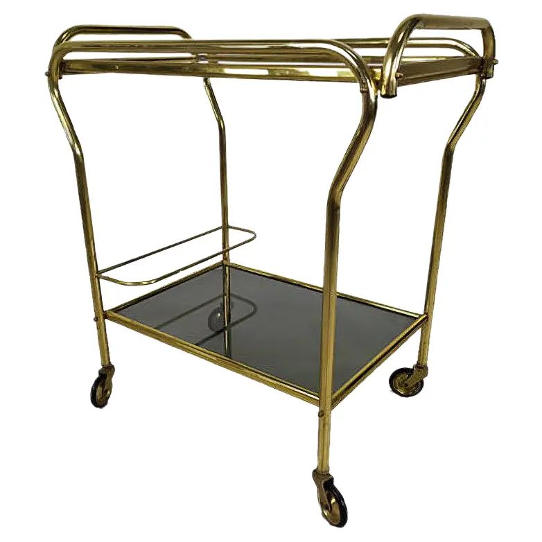 Vintage Gold Brass Bar Cart, 1960s | Chairish