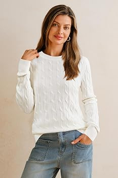 Arach&Cloz Women's Wool Blend Classic Crew Neck Casual Fall Sweaters | Amazon (US)
