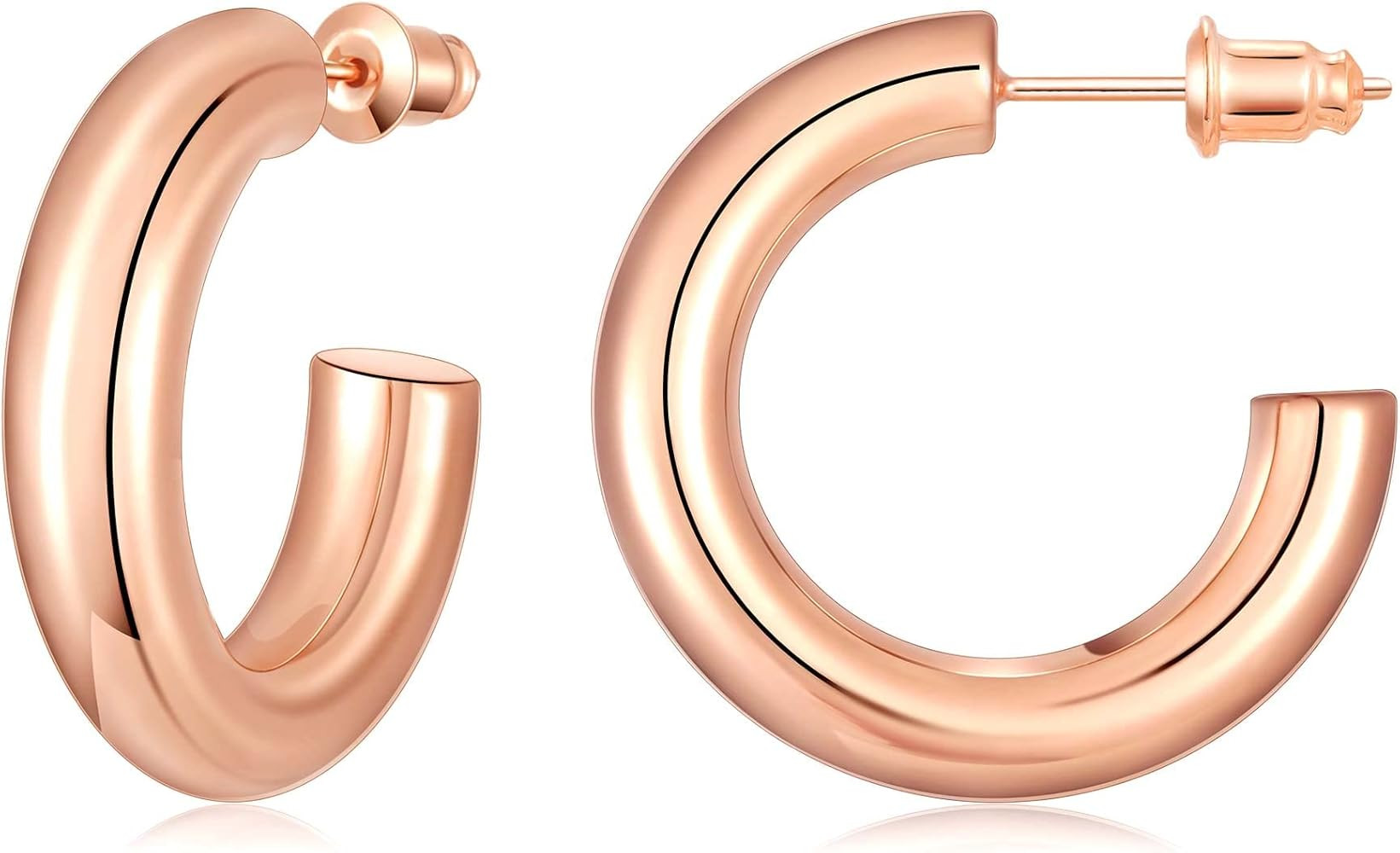 Gacimy Chunky Gold Hoop Earrings for Women 14K Real Gold Plated, 925 Sterling Silver Post Gold Hoops | Amazon (US)