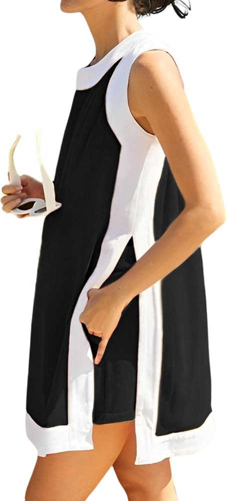 Women\u2019s 2 Piece Sets Boho Color Block Dress Summer Casual Sleeveless Crewneck Tops Shorts Ma... | Amazon (US)