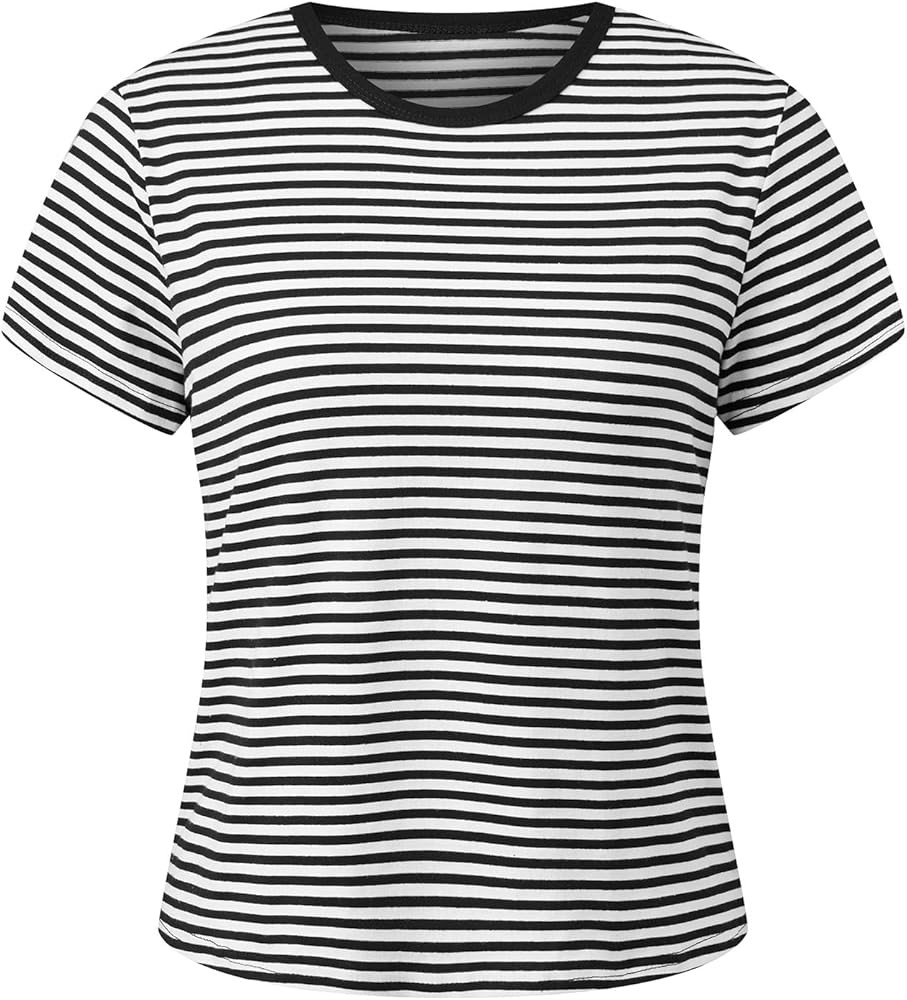 Y2k Baby Tees Crop Tops for Women Short Sleeve Fitted T Shirts Polka Dot Print Basic Cute Crewnec... | Amazon (US)