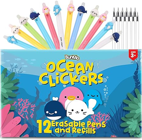 BUNMO Easter Gifts for Kids- 12 Cute Erasable Gel Pens w/ 12 Black Ink Refills- Multicolor Animal... | Amazon (US)