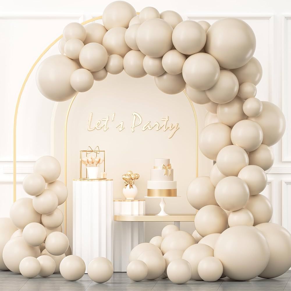 YAOWKY 100PCS White Sand Balloons Different Sizes 18 12 10 5 Inches,Cream Beige Latex Balloon Gar... | Amazon (US)