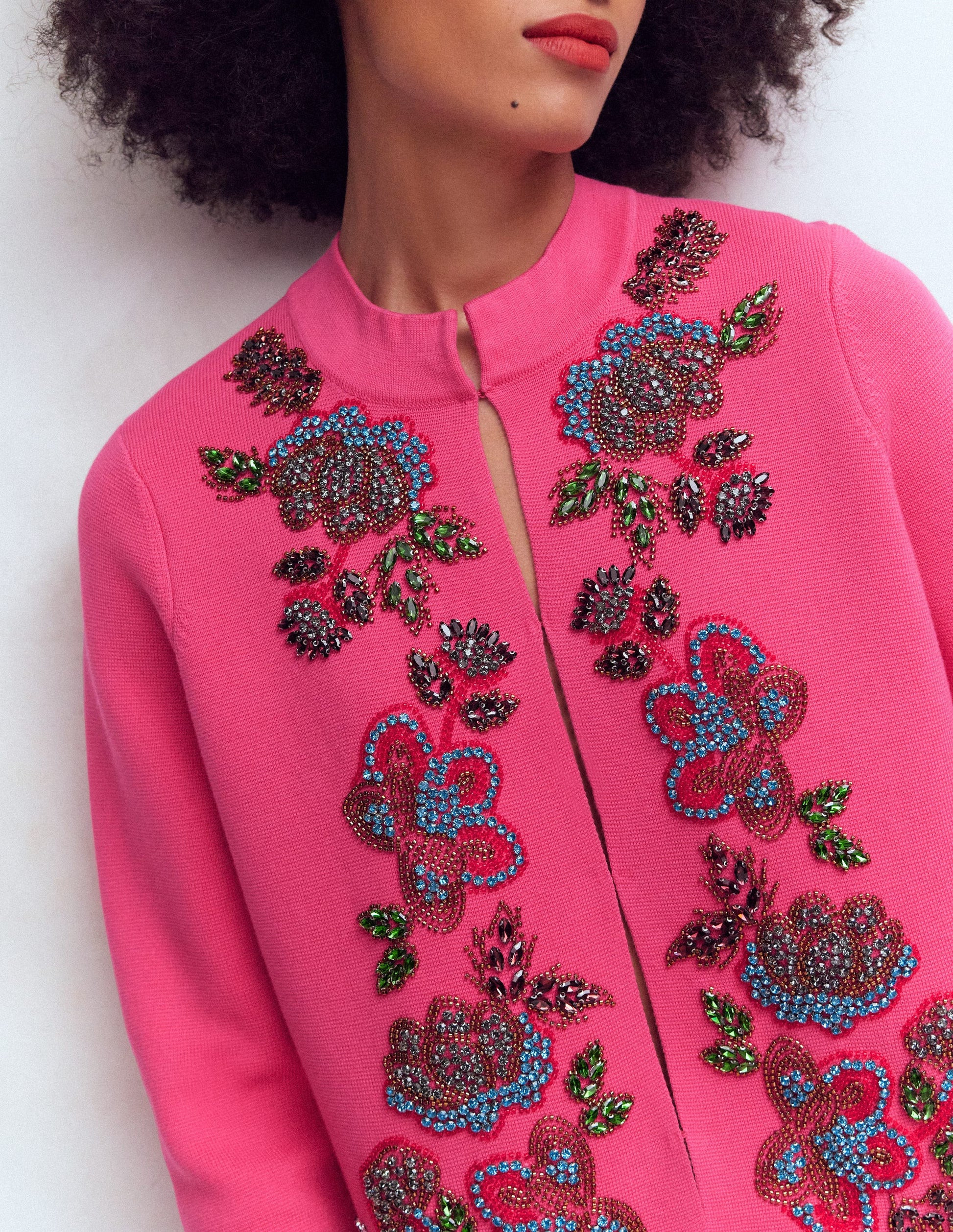 Elena Stand Neck Jacket-Pink Embroidery | Boden (US)