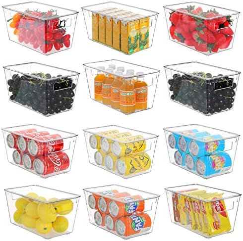 Plastic Storage Bin with Lids, ESARORA Stackable Clear Organizer Basket Bins with Handle for Frid... | Amazon (US)