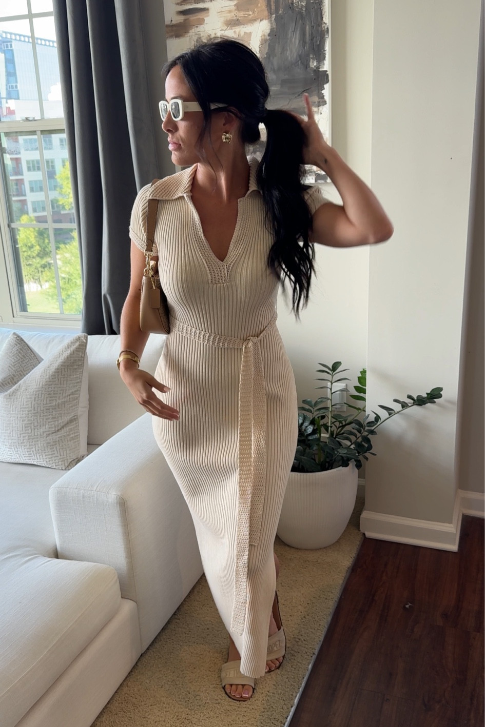 Let’s do some shopping! This dress is actually Joie but I couldn’t find it on their website so I linked a very similar one from Tj Maxx! Also linking a similar shoe + bag as these are sold out. The linked ones will be just as cute! I think some different sunglasses would have gone better? These are just what I had on me at the time.. :) enjoy! 

#LTKFindsUnder50 #LTKVideo #LTKFindsUnder100