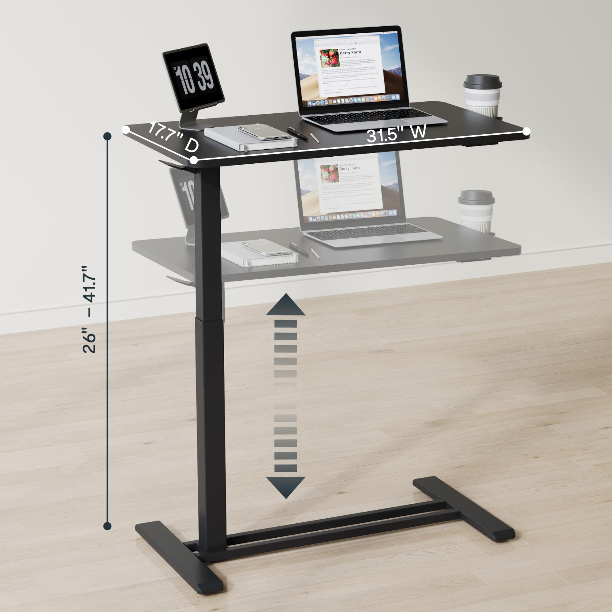 FLEXISPOT Adjustable Overbed Bedside Table with Wheels Pneumatic Mobile Standing Desk Laptop Desk Rolling Computer Cart Movable Overbed Table Hospital Home Use(31.5" W x 17.7" D, Black Large) | Amazon (US)