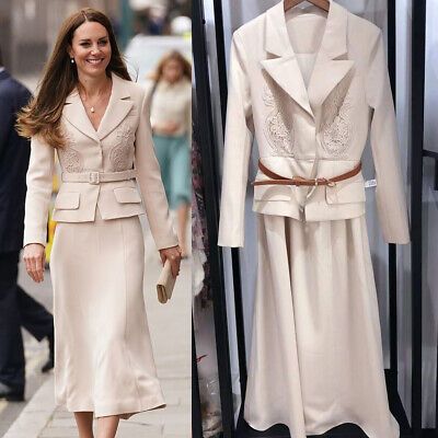 Kate Middleton Cream Lace Embellished Blazer Belted Midi Dress Jacket Flare  | eBay | eBay AU