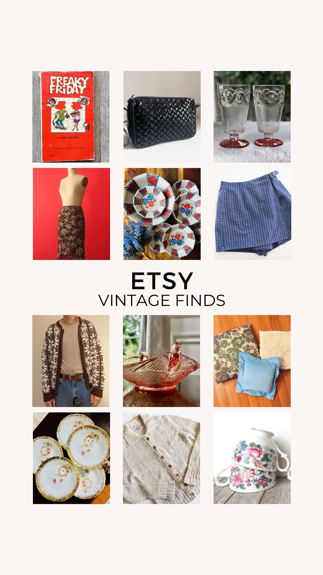 Etsy vintage finds 

Thrift , thrifted , secondhand , skort , sweater , cardigan , midi skirt , 90s skirt , cottagecore , cottage core , ditsy , glass bowl , glassware , vintage gift , unique present , glasses , freaky friday , book , crossbody bag , black suede , floral plates , teacups , tea cups , japan , japanese set , blue velvet , pillows , crochet pillow , embroidered throw pillow , vintage china , birthday gift

#LTKHome #LTKFindsUnder50
