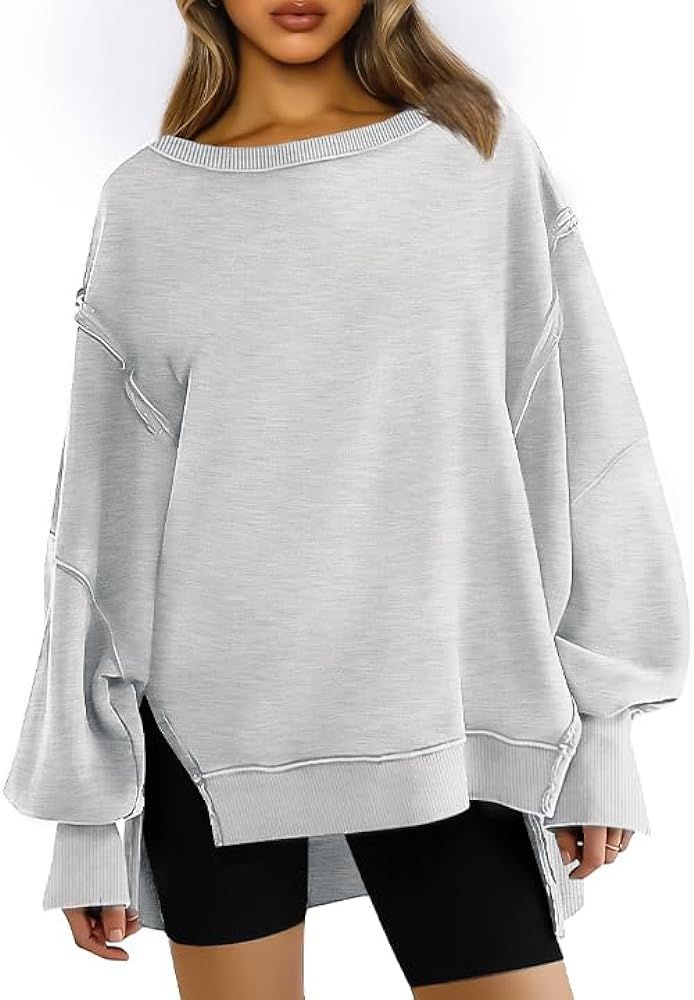 Trendy Queen Womens Oversized Crewneck Sweatshirts Hoodies Fall Long Sleeve Teen Girls Outfits Pr... | Amazon (US)