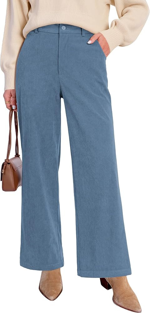 GRAPENT Corduroy Wide Leg Pants Woman High Waisted Fall Business Casual Elastic Waist Loose Trend... | Amazon (US)