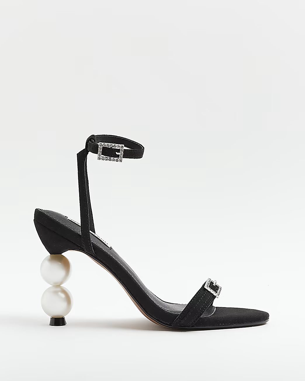 Black pearl heeled sandals | River Island (US)