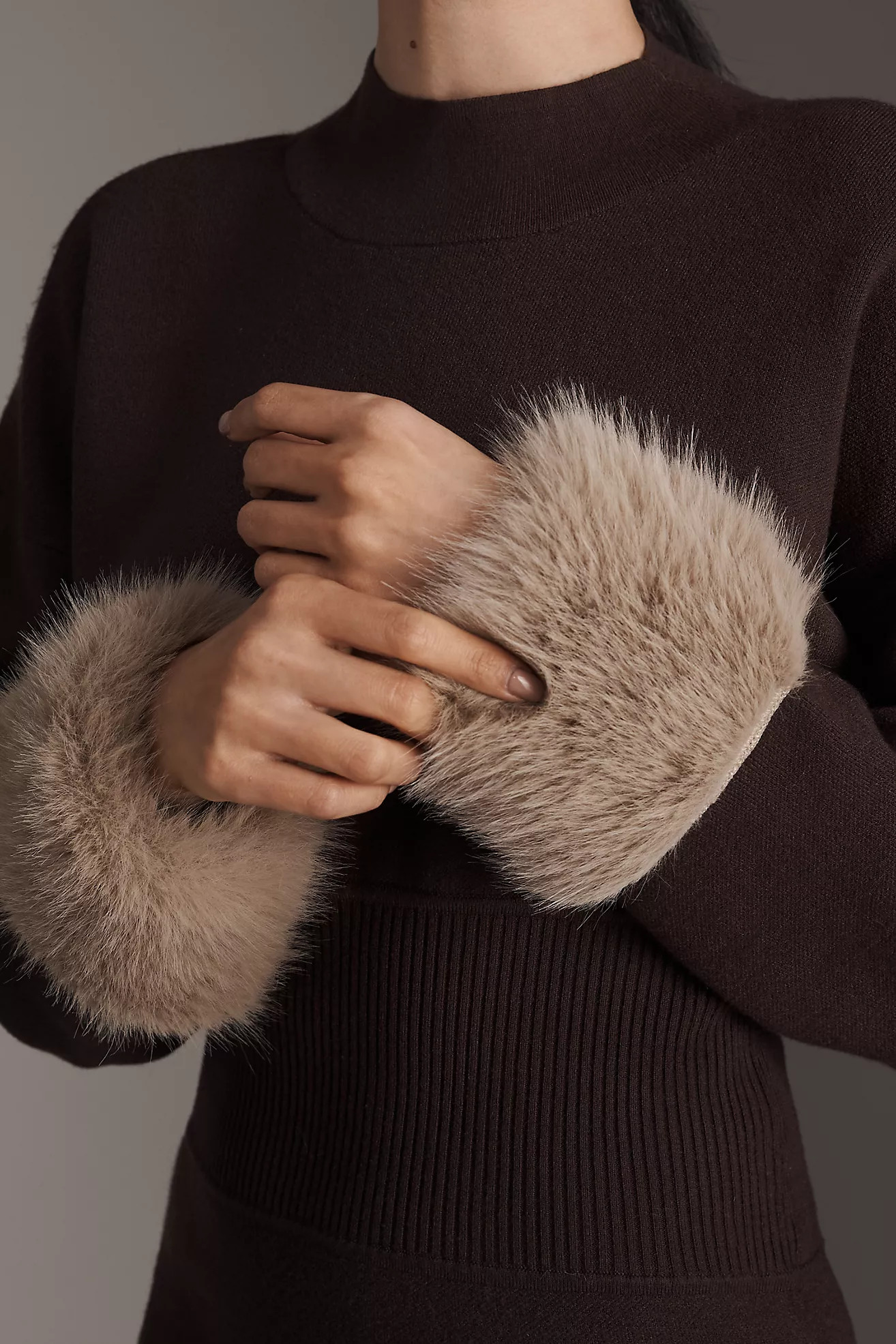 By Anthropologie Long-Sleeve Faux Fur Trim Sweater Mini Dress | Anthropologie (US)