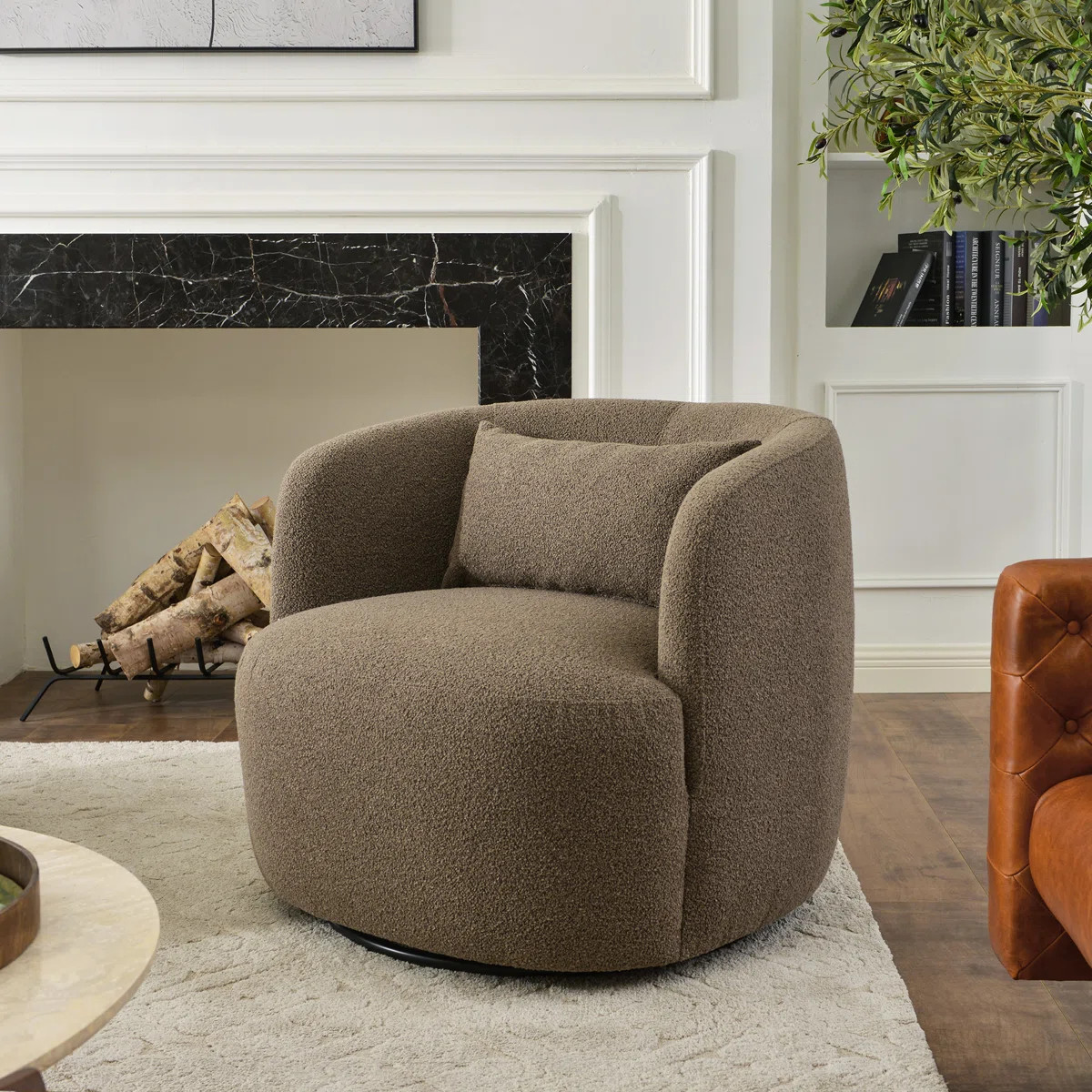 Sydney 34" Wide Boucle Upholstered Swivel Armchair | Wayfair North America