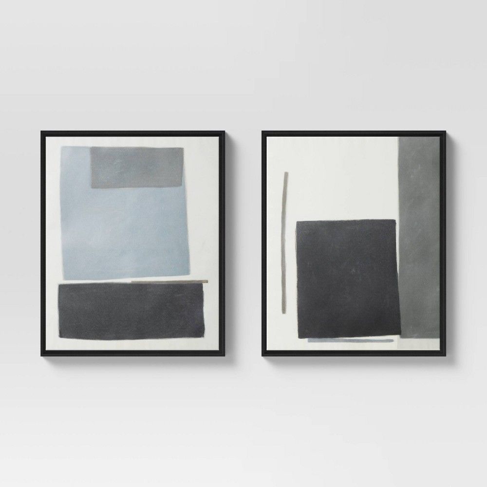 (Set of 2) 16"" x 20"" Abstract Framed Wall Art Neutral Black - Project 62 | Target