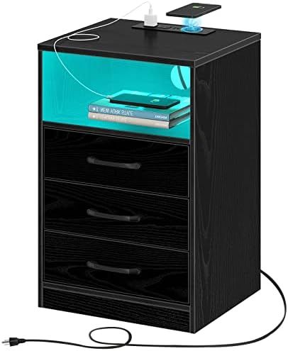 Seventable Nightstand with Wireless Charging Station and LED Lights, Modern End Side Table with 3... | Amazon (US)