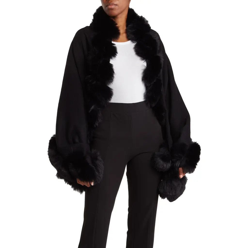 La Fiorentina Faux Fur Trimmed Wrap in Black at Nordstrom Rack | Nordstrom Rack