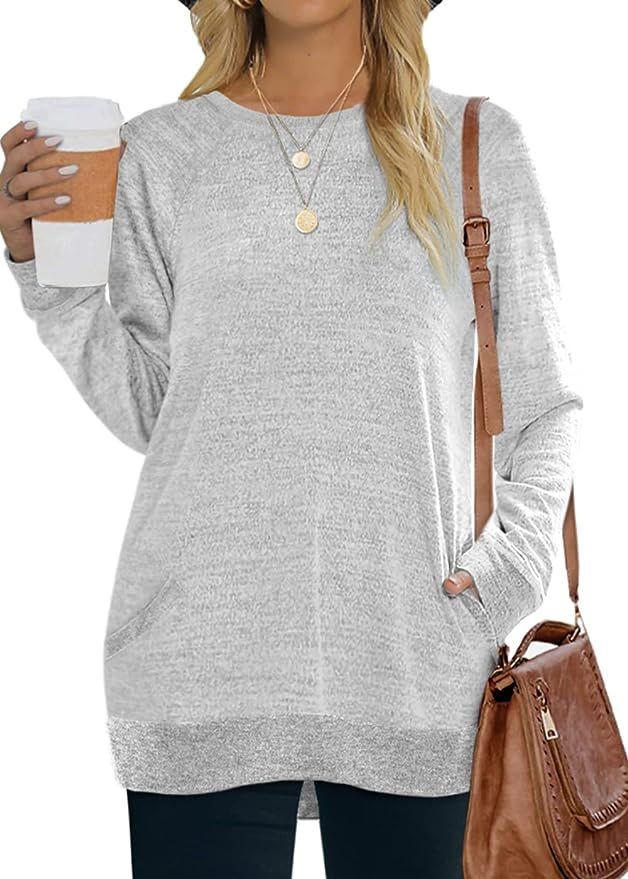 Amazon.com: Sweaters for Women Casual Fall Clothes Tunic Tops for Leggings Loose Sweatshirt Coffe... | Amazon (US)