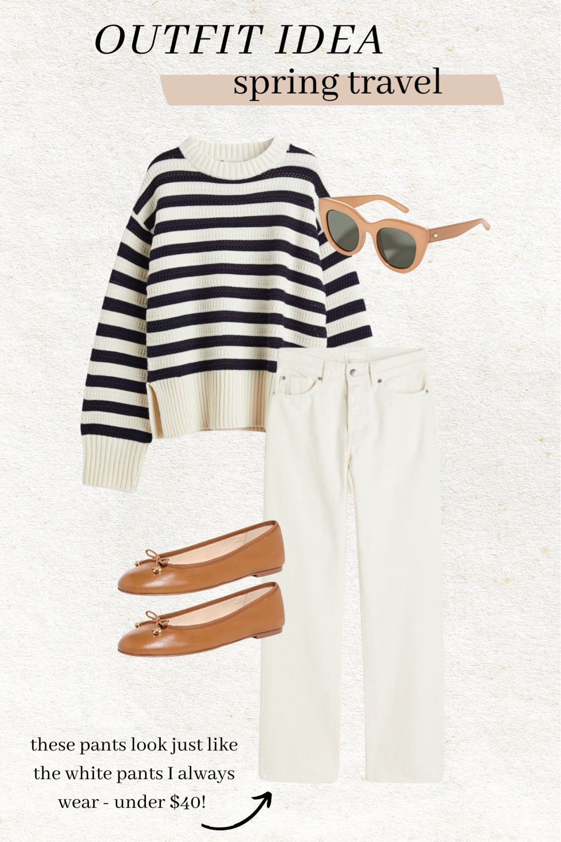 Outfit idea - spring travel 🤎these white jeans are so similar to my expensive white pair I wear all the time & are under $40! They are so soft and comfy. 

Spring outfit; mom style; spring style; white denim; striped sweater; tan ballet flats

#LTKSeasonal #LTKstyletip #LTKunder50