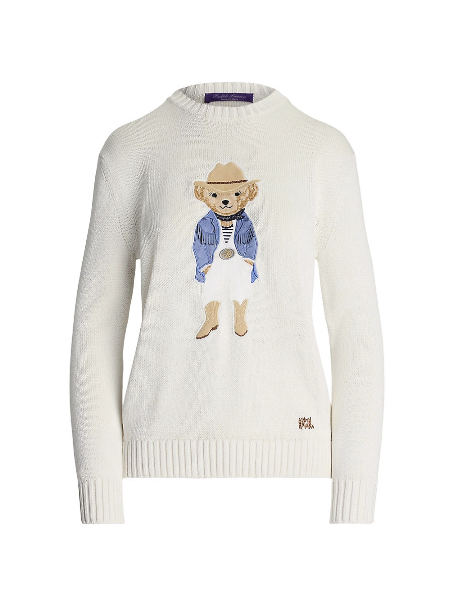 Women's Hamptons Spring Polo Bear Lofty Silk Sweater - Cream - Size Large | Saks Fifth Avenue