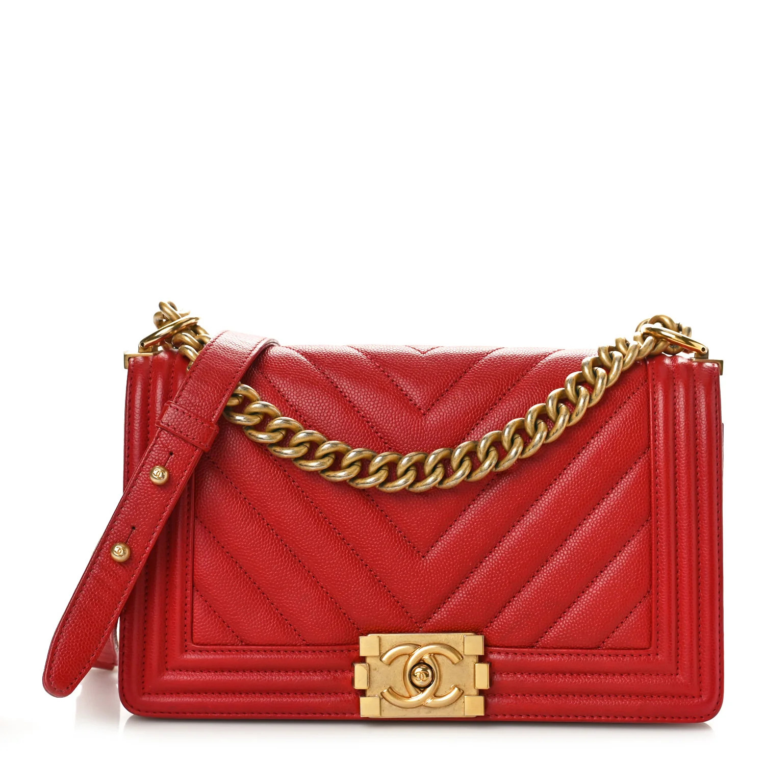 Caviar Chevron Quilted Medium Boy Flap Red | FASHIONPHILE (US)