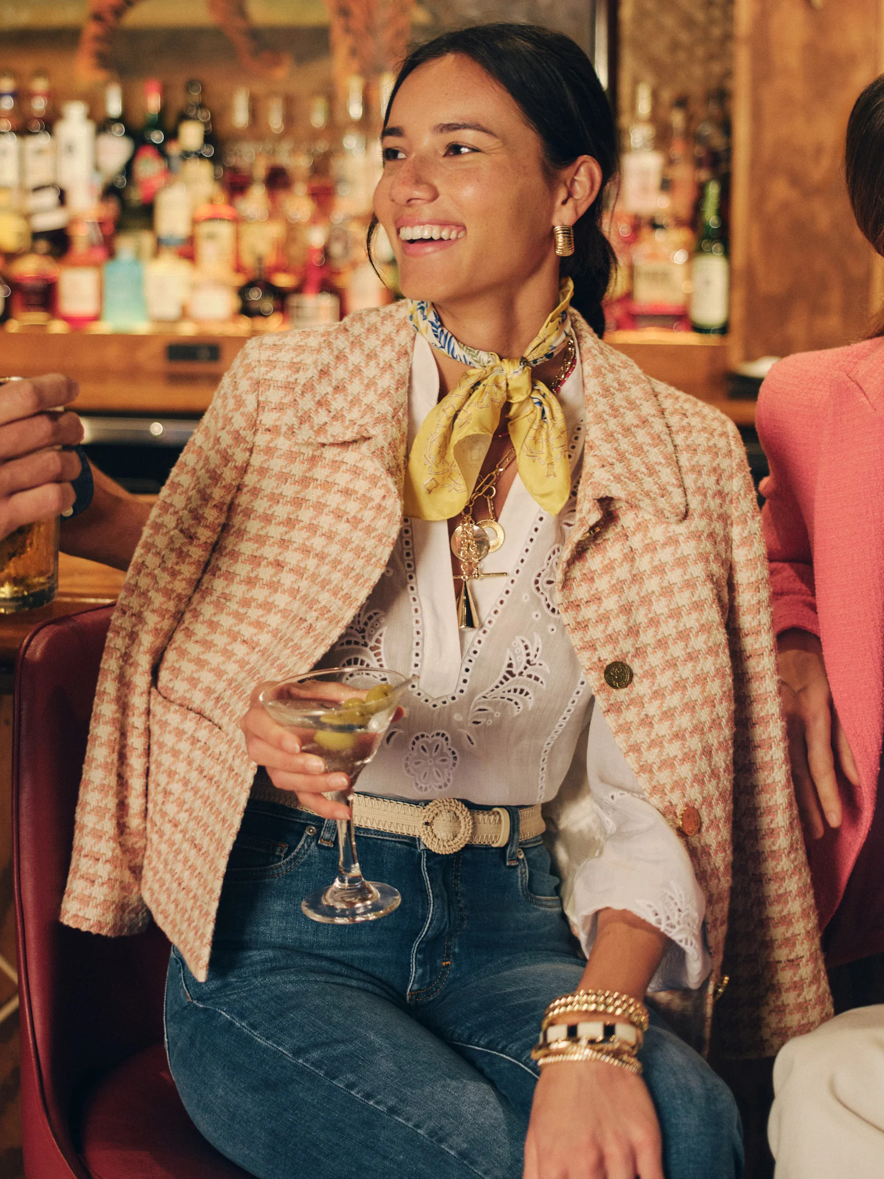 White/Orange Houndstooth Violette Tweed Jacket | Women's Jackets & Outerwear | J.McLaughlin | J.McLaughlin
