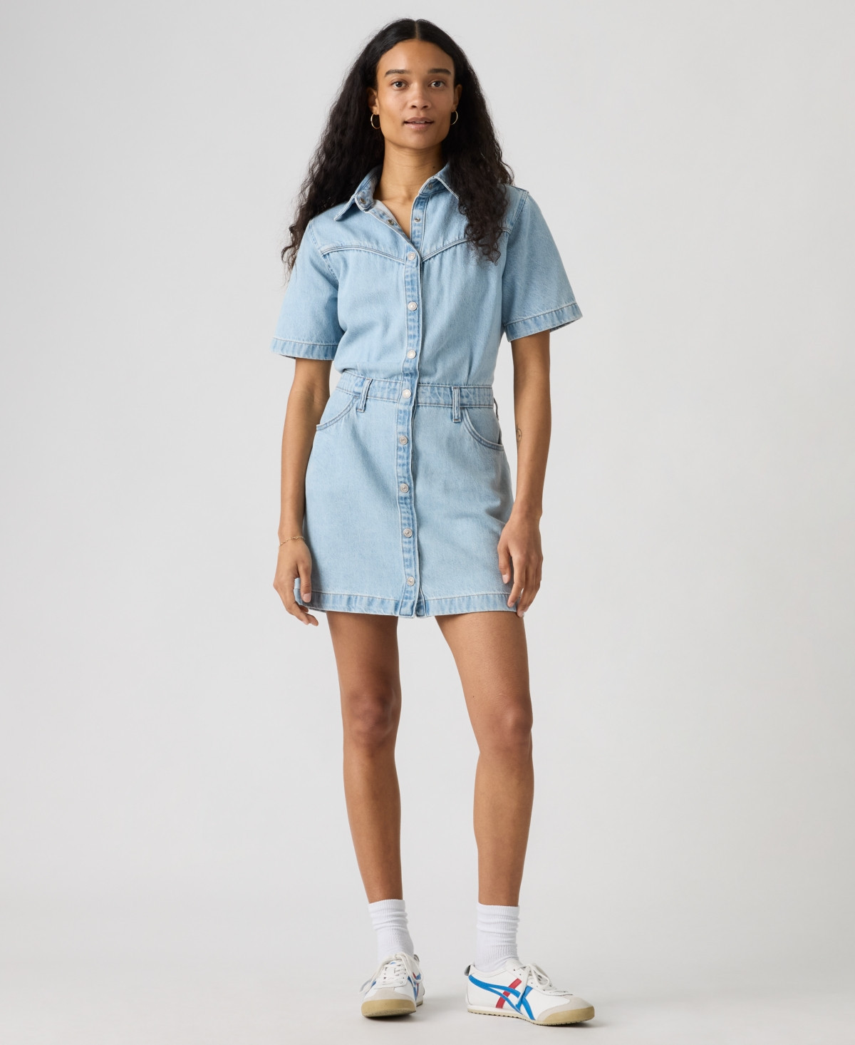 Levi's Premium Women's Short-Sleeve Logan Western Denim Dress - Blasted Stone Dress | Macy's