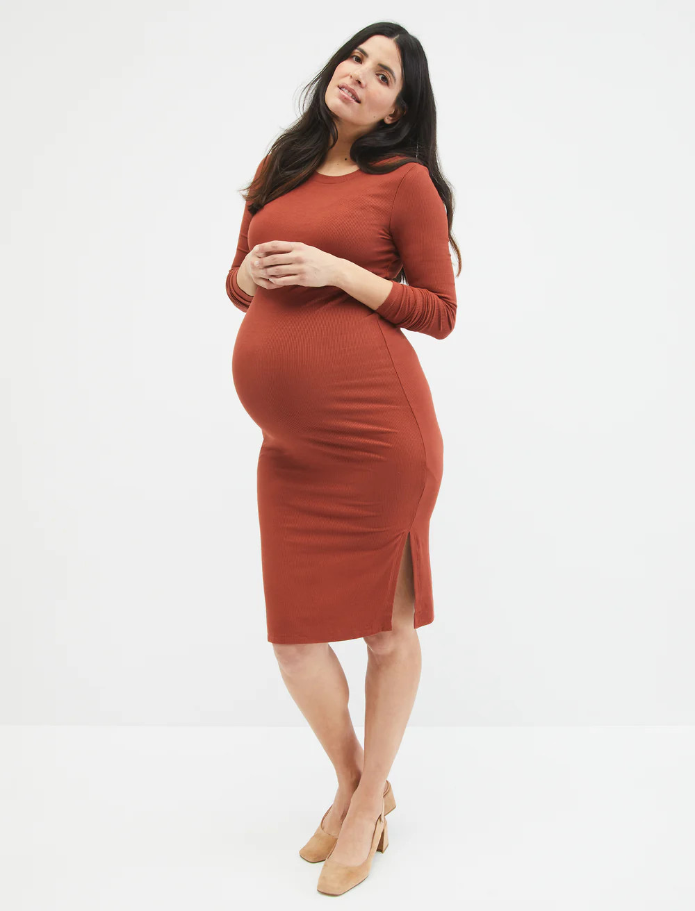 Long Sleeve Ribbed Maternity Dress | Motherhood Maternity