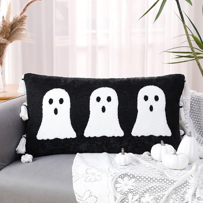 Halloween Ghost Throw Pillow with Tassels 14x26 Inch Ghost Spooky Halloween Throw Lumbar Pillows ... | Amazon (US)