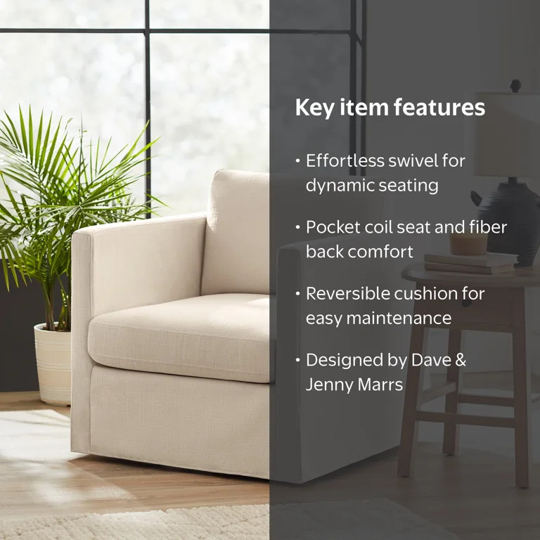 Better Homes & Gardens Waylen Swivel Accent Chair, by Dave & Jenny Marrs, Cream | Walmart (US)