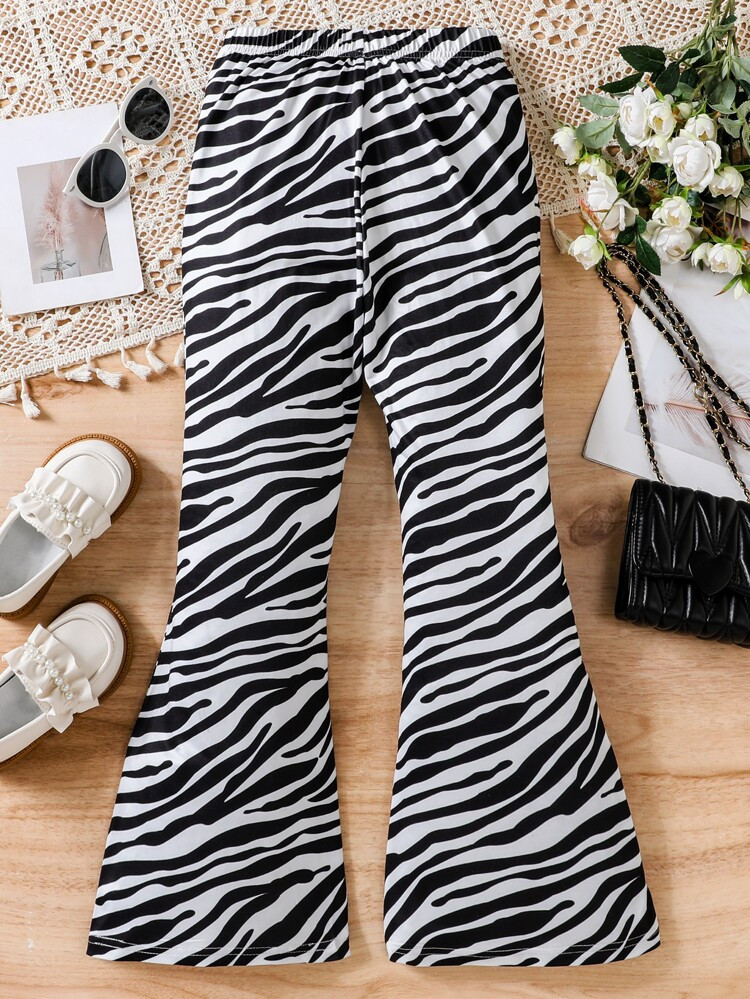 Girls Zebra Striped Flare Leg Pants | SHEIN
