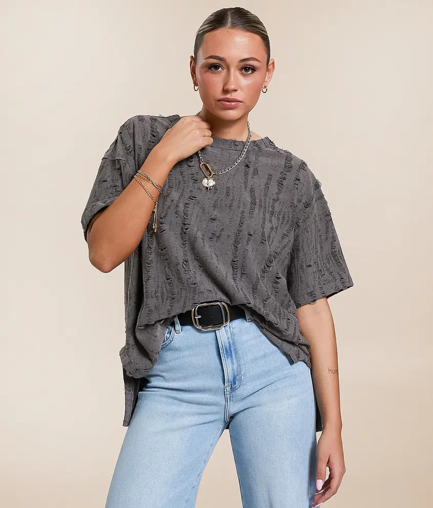 Distressed Overlay Oversized T-Shirt | Buckle