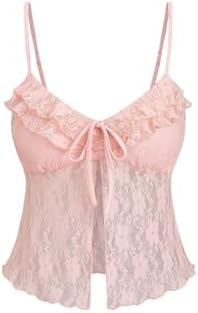MakeMeChic Women's Going Out Tops Floral Lace Camisole Spaghetti Strap Ruffle Y2k Crop Tops | Amazon (US)