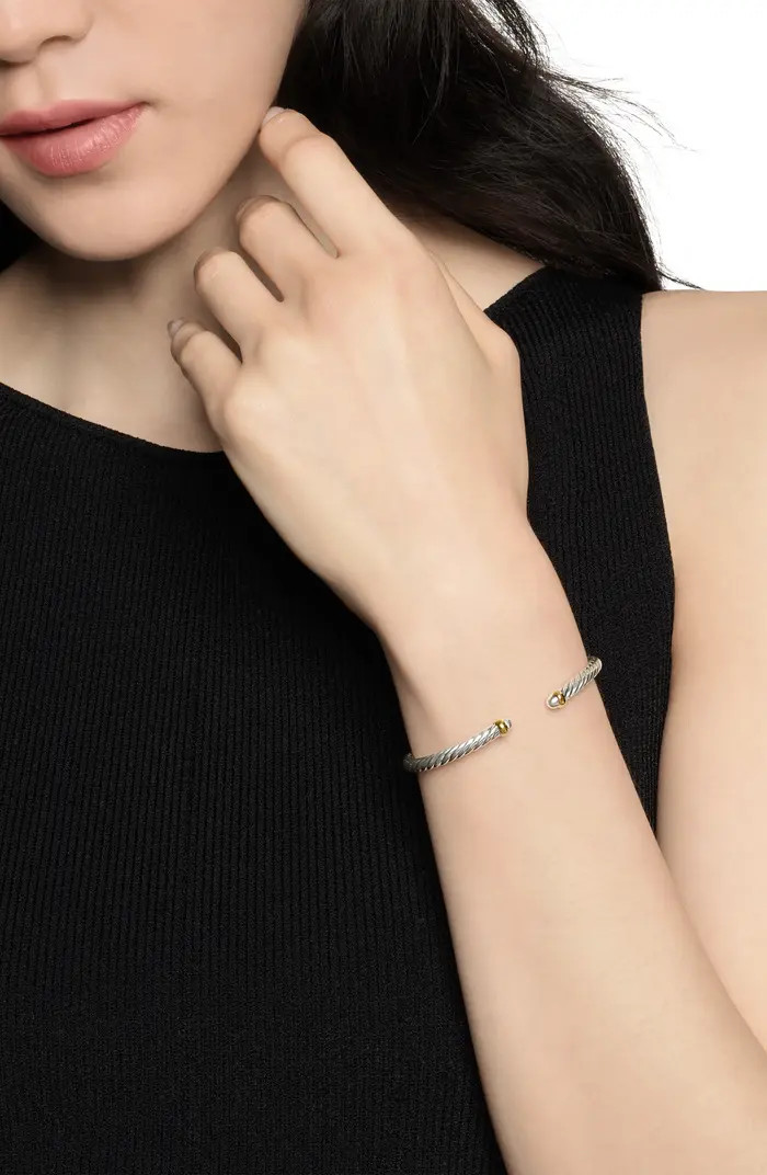 Cable Flex Bracelet in Sterling Silver with 14K Yellow Gold, 4mm | Nordstrom