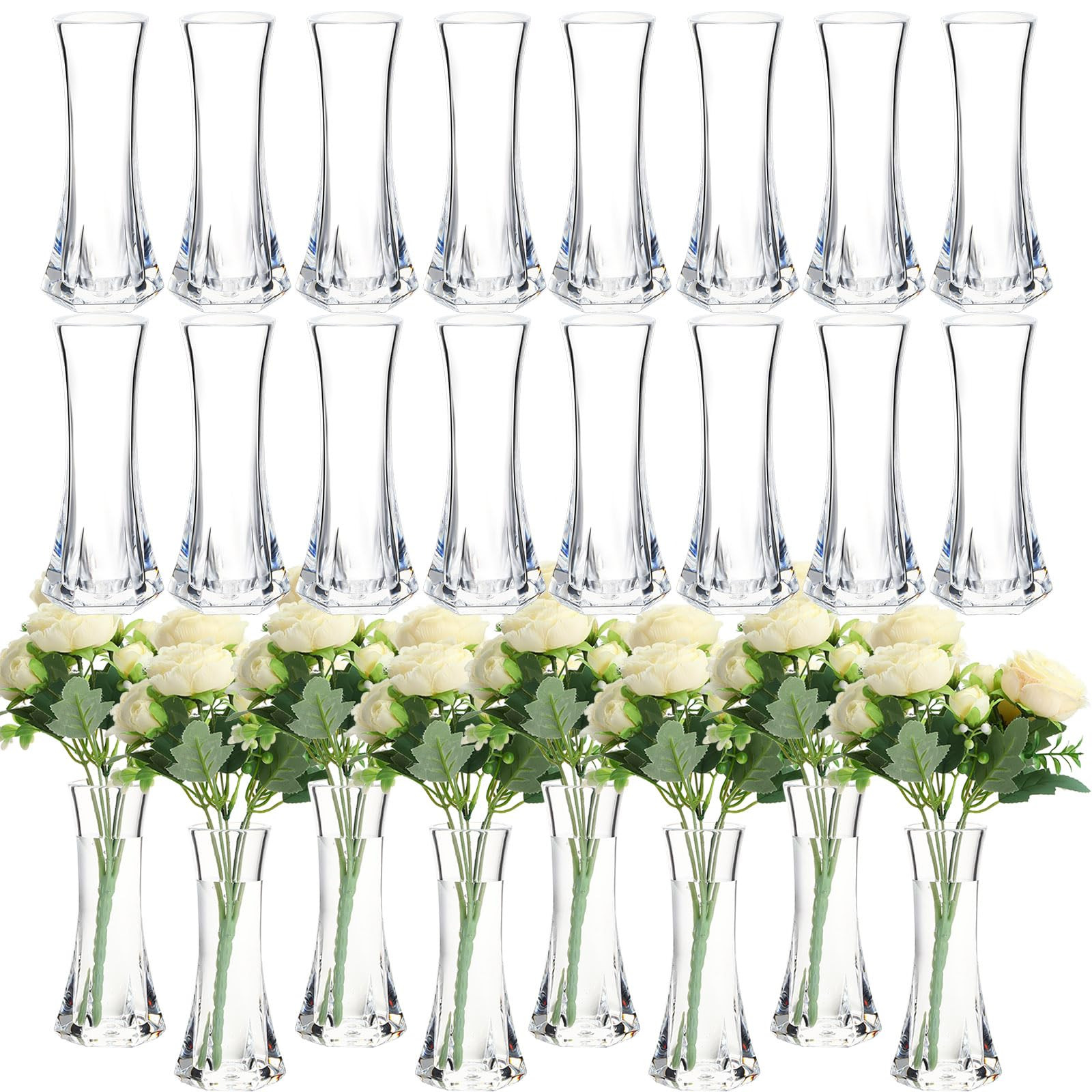 Mumufy 24 Pcs Acrylic Bud Vases Bulk Small Clear Container for Flowers Height Shatterproof Plasti... | Amazon (US)