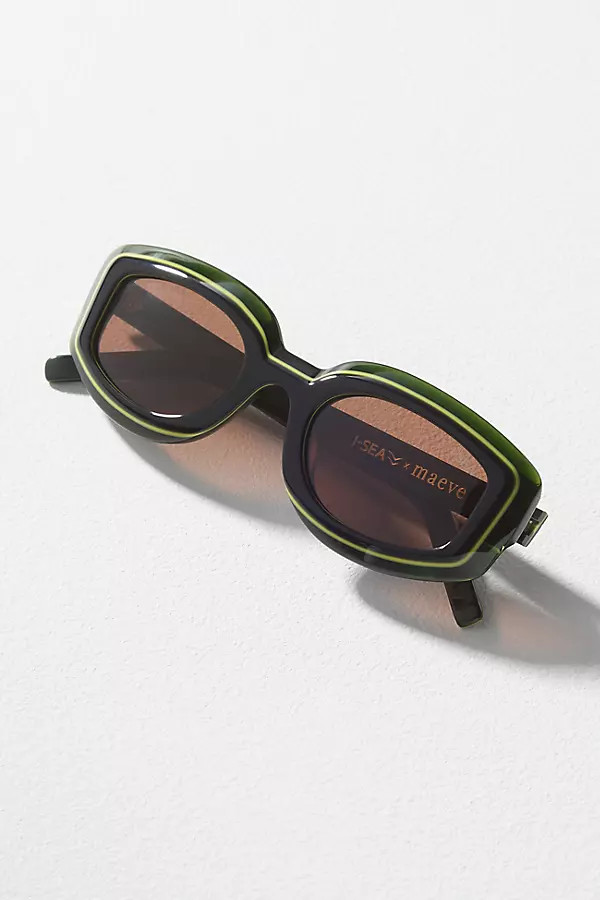 Maeve Curved Rectangular Colorblock Polarized Sunglasses | Anthropologie (US)