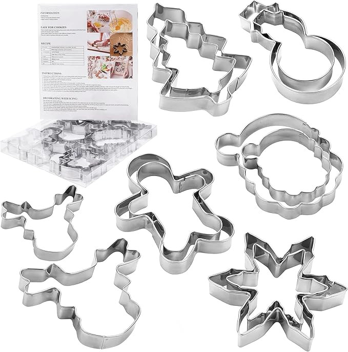 Large Christmas Cookie Cutters,4" Holiday Sturdy Molds thickened Stainless Steel with Recipe Inst... | Amazon (US)