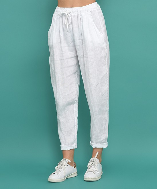 100% LIN BLANC Women's Casual Pants WHITE - White Patricia Linen Pants - Women | Zulily