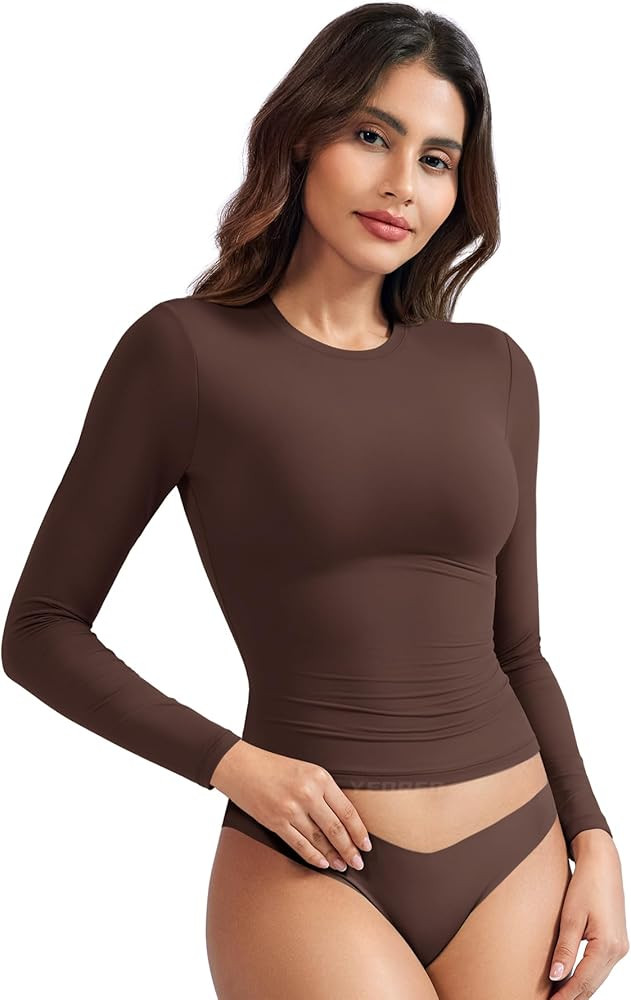 YEOREO Long Sleeve Shirts for Women y2k Tops Double Lined Basic Tee Crew Neck Going Out Sweeney W... | Amazon (US)