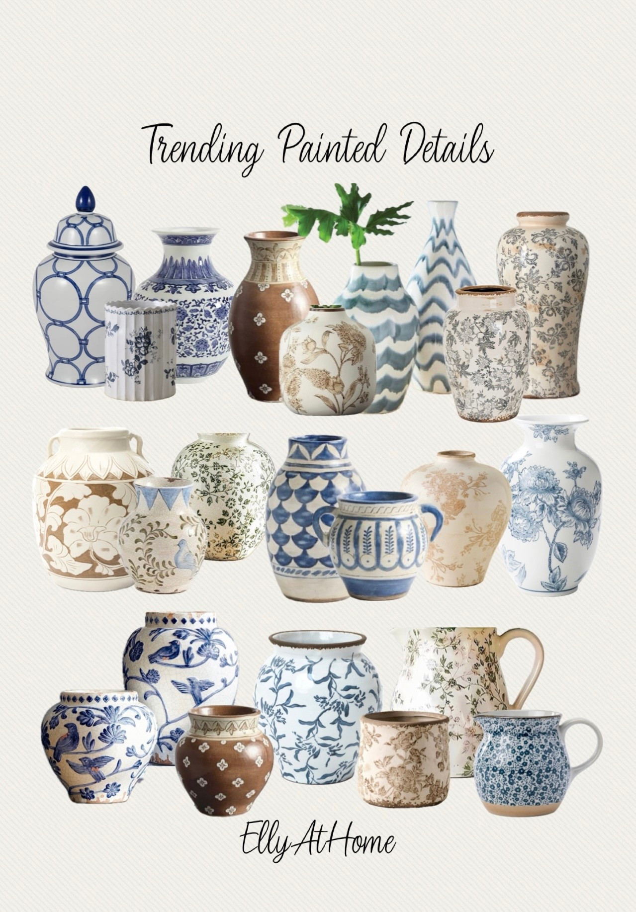 Beautiful hand painted details for a spring home! Blues, neutrals, green, brown colors in a variety of patterns and sizes. Vases, planters, temple jars. Amazon home, Pottery Barn, McGee & Co, Magnolia home, Walmart, Wayfair, Williams Sonoma. 

#LTKSaleAlert #LTKHome #LTKdayinmylife