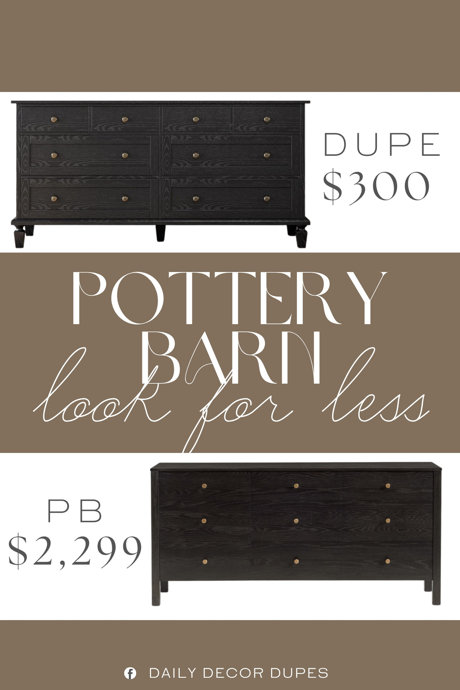 The Pottery Barn Calistoga Drawer Dresser brings a rich black finish, textured wood detailing, vintage-inspired hardware, and a beautifully substantial silhouette to the bedroom. Its generous storage makes it as practical as it is stylish, while the classic design pairs effortlessly with neutral bedding, warm wood accents, antique-inspired decor, and modern pieces. A similar option around $300 creates that elevated, designer-inspired bedroom look without the much higher price tag. 🖤✨🏡

Home more affordable option find similar look for less budget friendly affordable cheap cheaper beautiful pretty. Clearance sale coupon code discount code promo code luxury Inspo inspiration inspired by idea ideas Love like these? I share multiple every day in my FB group.
 

 #LTKHome