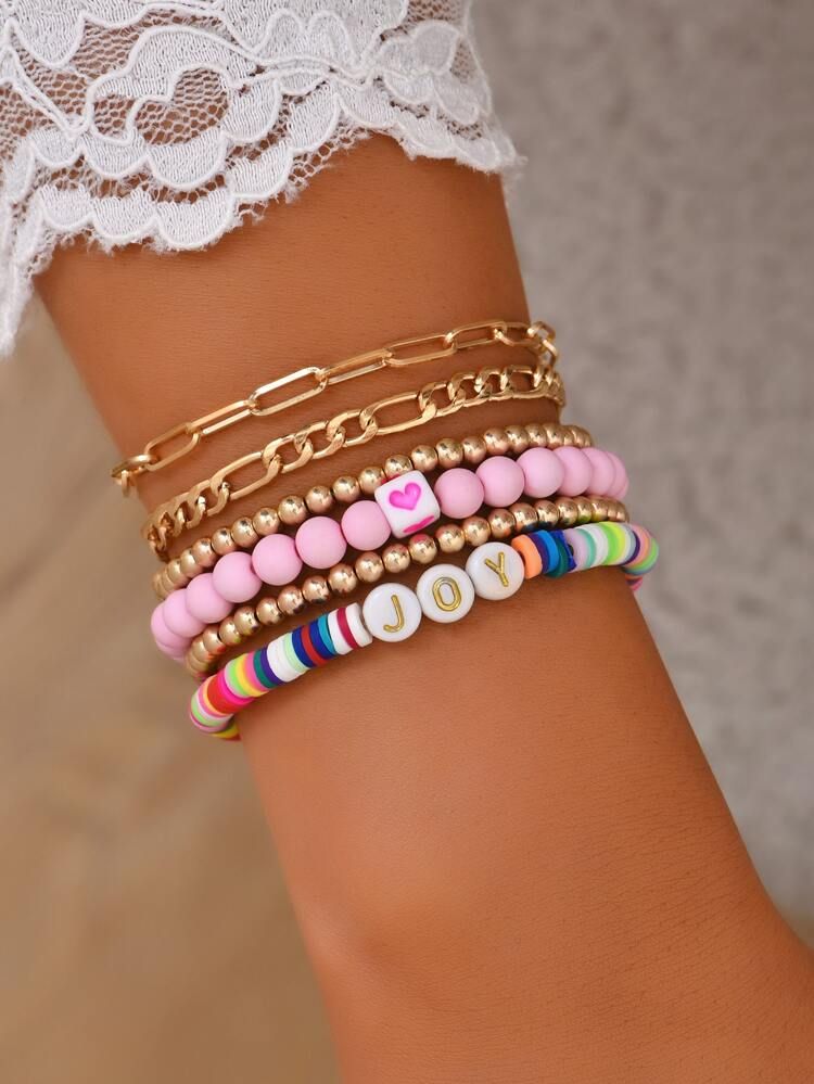 6pcs Letter Decor Bracelet | SHEIN