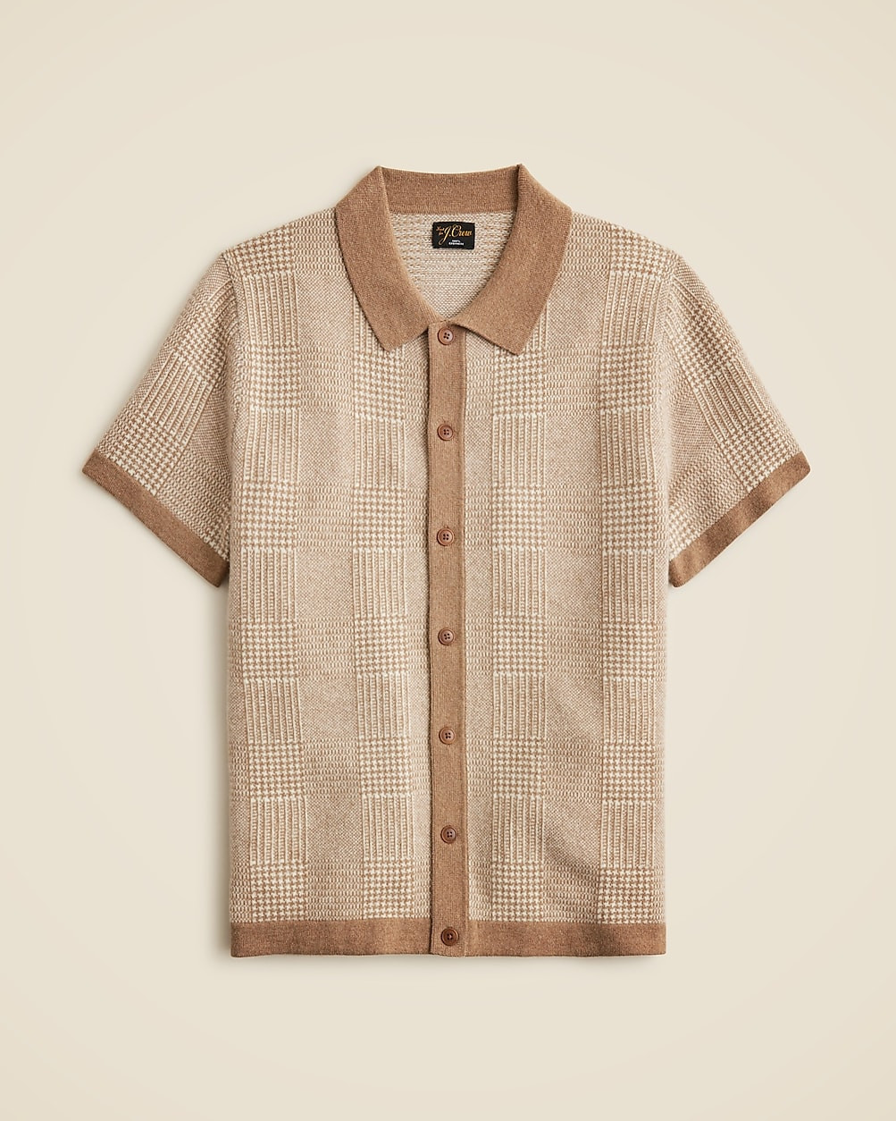 Short-sleeve cashmere cardigan sweater-polo in glen plaid | J. Crew US