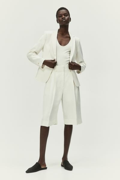 Fitted Blazer - Long sleeve - Regular length - White - Ladies | H&M US | H&M (US + CA)