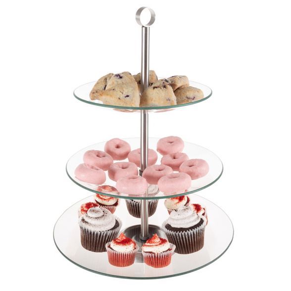 3-Tier Dessert Stand-Tempered Round Glass Display Tower for Cupcakes, Cookies, Fruit, Appetizers-... | Target