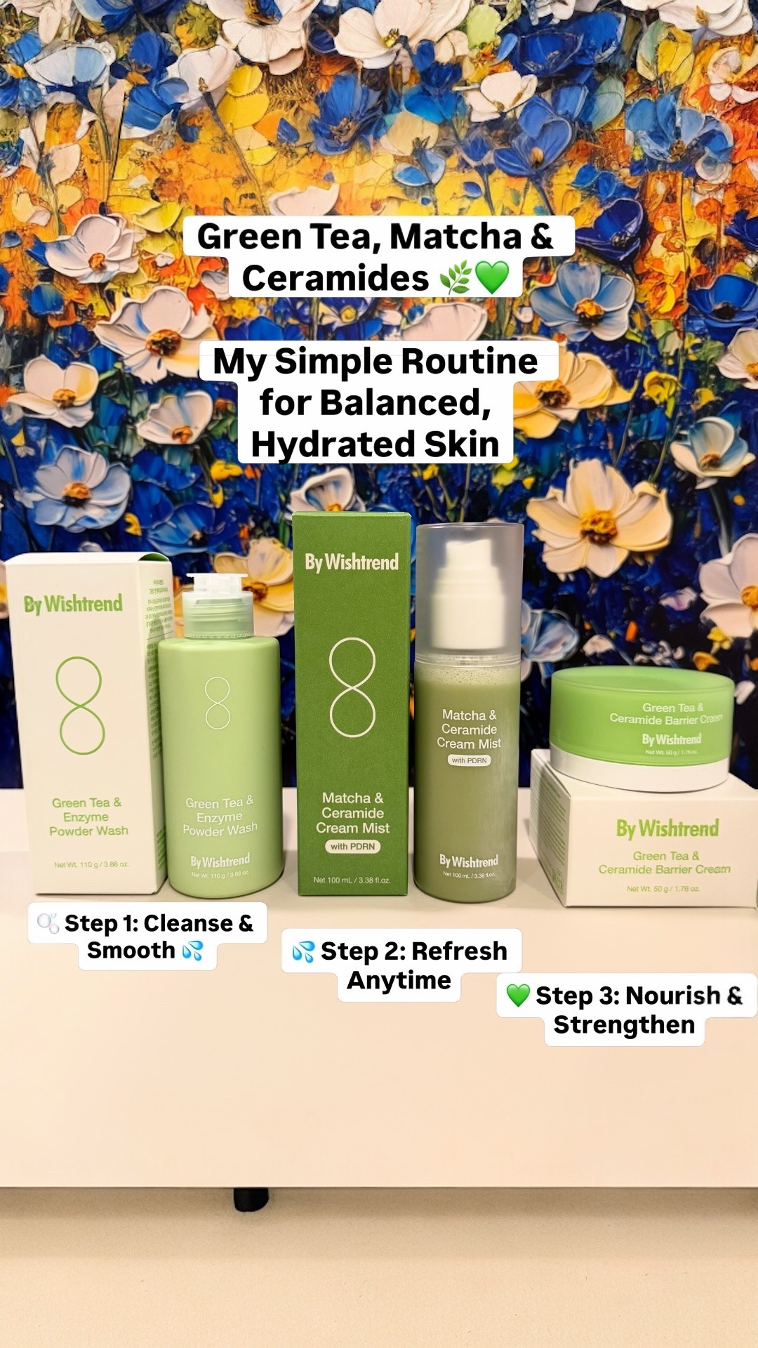 🌿 If your skin has been feeling stressed, dehydrated, or a little out of balance lately, this simple K-beauty routine might be worth adding to your wishlist. 💚✨

I've been reaching for these three products from By Wishtrend because they focus on three things my skin always needs: gentle exfoliation, lasting hydration, and barrier support.

🫧 Green Tea & Enzyme Powder Wash
Formulated with Green Tea Powder, Papain Enzyme, and Baking Soda, this powder-to-foam cleanser helps wash away impurities and gently exfoliate dead skin cells. My skin feels smoother, fresher, and less congested after using it—especially on days when it looks a little dull.

💦 Matcha & Ceramide Cream Mist
Made with Matcha Extract, Ceramides, and Panthenol, this cream mist delivers an instant boost of hydration whenever my skin feels dry. I love keeping it nearby for a quick refresh during the day because it leaves my skin feeling comfortable, hydrated, and naturally glowy.

💚 Green Tea & Ceramide Barrier Cream
Formulated with Green Tea Extract, Ceramides, and Panthenol, this moisturizer helps lock in moisture while supporting the skin barrier. The texture feels nourishing but never heavy or greasy, making it easy to use both morning and night.

✨ Together, these three products create a simple routine that helps keep my skin feeling clean, hydrated, balanced, and comfortable—without overcomplicating things.

🛍️ Available at:
Jolse.com
Amazon.com
Have you tried anything from By Wishtrend? I'd love to know your favorites! 💚🌿

Thank you to @cosmetic_jolse and @bywishtrend for the gifted products.

#LTKselfcare #LTKBeauty #LTKmomlife